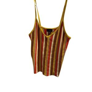 70's Style Womens M Yellow Orange Striped Knit V-Neck Camisole Tank Top Retro